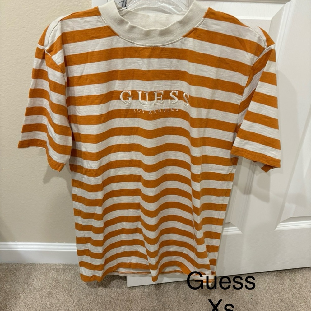 Guess Striped Tee in Orange and Cream
